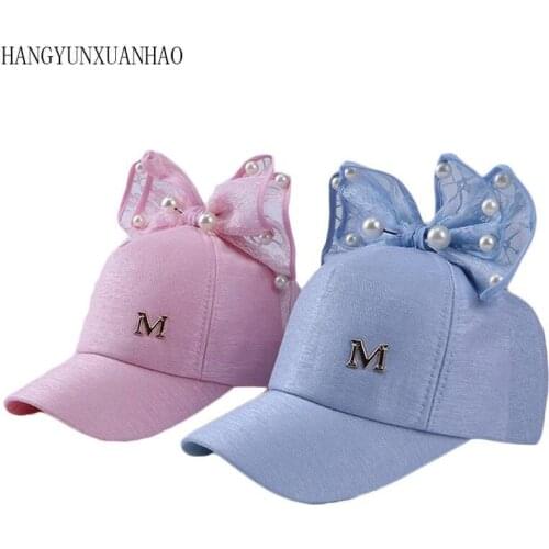 HANGYUNXUANHAO Cute Children M Baseball Cap Baby Summer Hat Rabbit Ear Pearl Big Bow Kids Sun Hat Girls Snapback Hip Hop Caps