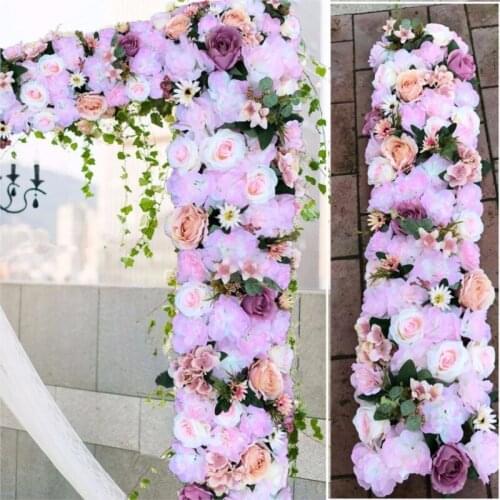 Lilac Wedding Pavillion Flowers strips light Purple square flower backdrop Flower Wall Wedding Decoration 4M x 24cm