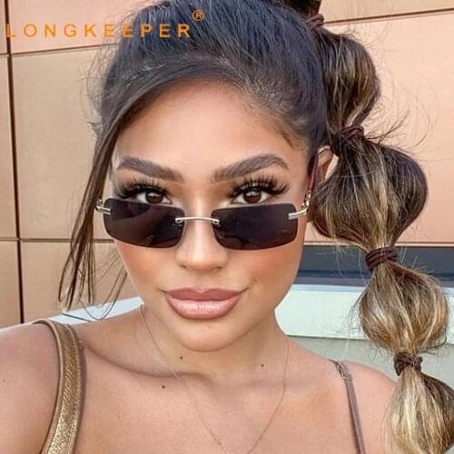 Fashion Trendy Rimless Rectangle Sunglasses Women 2021 Brand Design Frameless 90s Metal Cool Stylish Sun Glasses Retro Shades