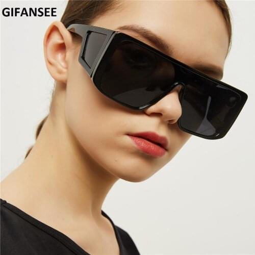 GIFANSEE Rectangle Small Sunglasses Women Luxury MEN Brand Mirror Silver Black Clear Lens One Piece Punk Men Gafas Shades