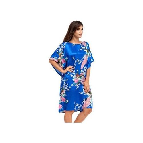High Quality Chinese Women Silk Home Dress Robe Summer Lounge Nightshirt Short Sleeve Sleepwear Nightgown Plus Size 6XL A-073