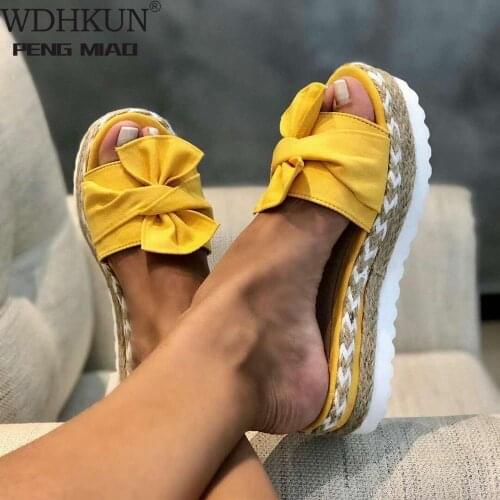 WDHKUN 2020 Summer Fashion Sandals Shoes Women Bow Summer Sandals Slipper Indoor Outdoor Flip-flops Beach Shoes Female Slippers
