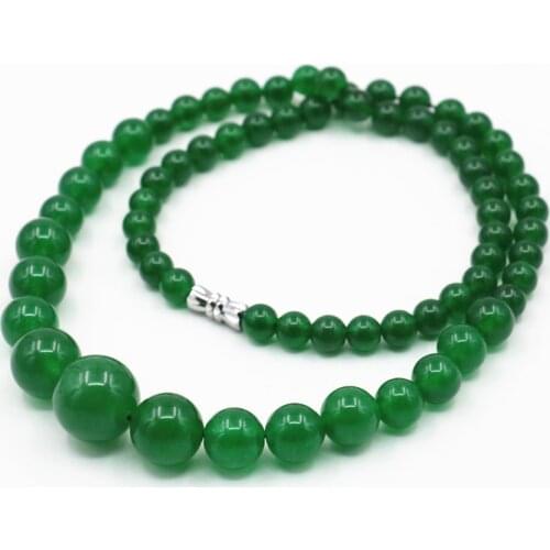 Natural Beautiful Green Malay JadesChalcedony Stone 6-14mm Round Beads Jades Chain Necklace for Women Elegant Chain Choker18inch