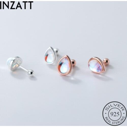 INZATT Real 925 Sterling Silver Crystal Water Drop Stud Earrings For Fashion Women Cute Fine Jewelry Minimalist Accessories