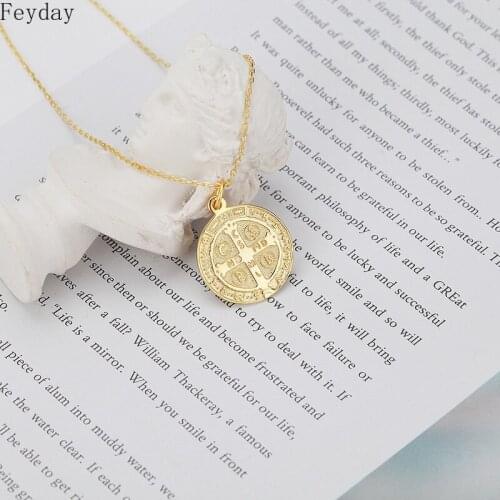 Vintage Jesus Cross Coin Pendant Choker Necklaces Simple S925 Sterling Sliver Coin Chain Necklace for Women Fashion Jewelry