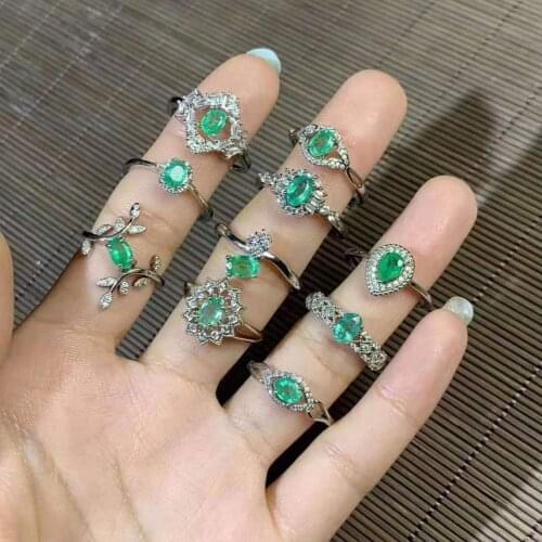 Natural High Quality Emerald Simple Ring S925 Pure Silver Fine Fashion Wedding Jewelry for Women Free Shipping