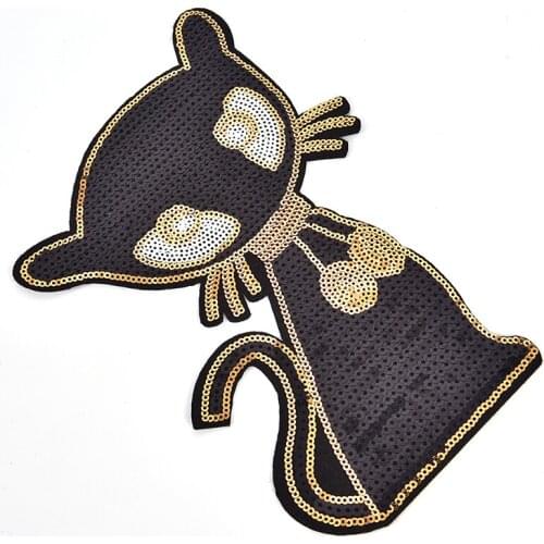 New 1pc Sexy Pussy Cat Sequins Patch Applique Embroidery Iron On Patches Deal With It Stickers For Clothes T-shirt/Dress/Jeans