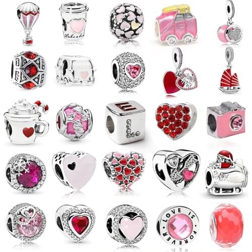 2PC Pink Crystal Charm Beads Suitable for Original Brand Bracelet Necklace DIY Men&Women Bracelets Jewelry Making Accessories