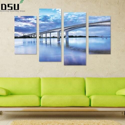 3D DIY 4pcs/set Bridge Combination Wall Sticker Landscape Wallpaper Poster Removable Sky Wall Art Mural Living Room Home Decor