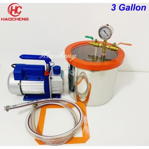 Free Shipping 3 Gal (12L) Vacuum Chamber with 2.5CFM (1.4L/s) 220V Vacuum Pump,22cm*28cm Stainless Steel Degassing Chamber