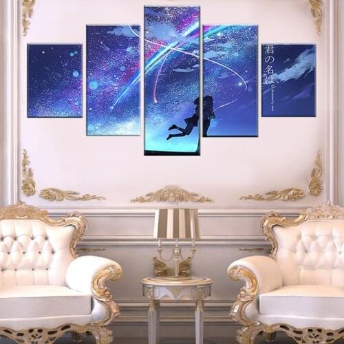 Home Decoration Posters Framework Living Room 5 Panel Anime Your Name Modern Painting On Canvas Wall Art Pictures HD Printed