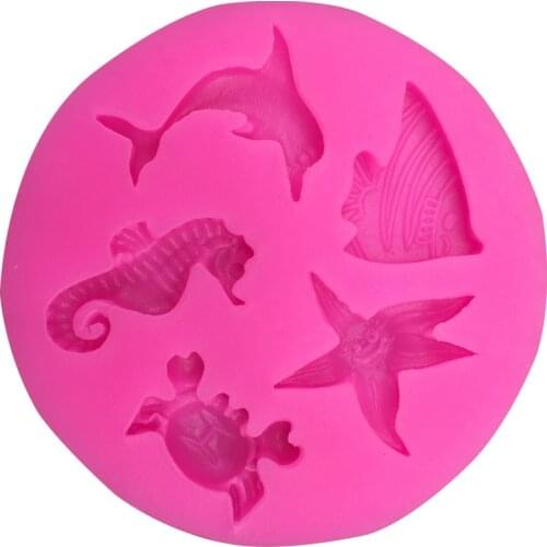 Dolphins hippocampus starfish fondant silicone mold kitchen baking chocolate pastry candy Clay making cupcake decoration FT-0104