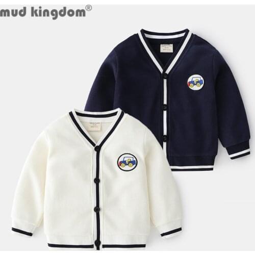 Mudkingdom Boy Outerwear Solid Long Sleeve Print V-neck Cardigan Button Sweatshirts Tops for Kids Spring Autumn Fashion Clothes