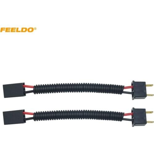 FEELDO 2Pcs Automotive LED HID Headlight Cable H7 Male To Female Connector Plug Lamp Bulb Socket Wiring Adapter Holder #1582