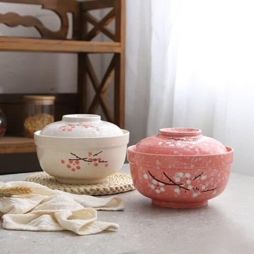 Japanese instant noodles bowls with lid Student Bowl Tableware Creative lunch box Instant noodles Bowl Instant noodles