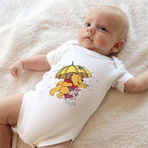 Winnie The Pooh Disney Baby Clothes Short Sleeve Newborn Jumpsuit Baby Girls Boys Bodysuits Summer Baby Kids Tops Clothes