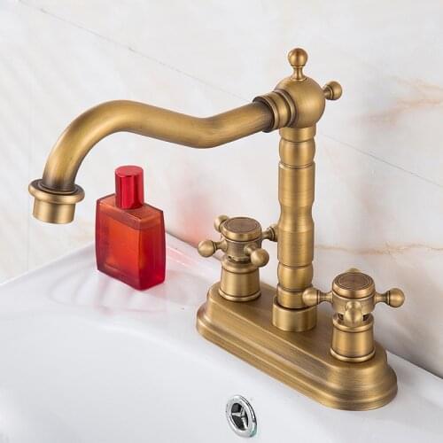 Basin Faucet Brass Sink Mixer Tap Hot & Cold Bathroom Deck Mounted 2 holes Lavatory Crane Tap Antique