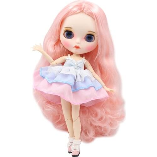 ICY DBS Blyth Doll 1/6 bjd white skin Joint Body Cute pink without bangs curls new matte face with eyebrows Lip gloss sd toy