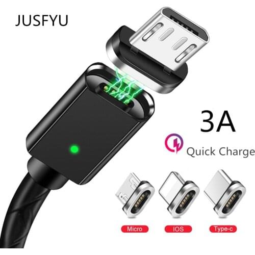 Magnetic Micro USB Cable 3A Fast Charging 1m For iPhone Type C usb Android Cable Charger Mobile Magnet Dust Plug Phone Data Cord