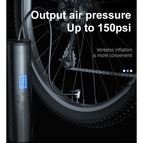 150PSI USB Charge Bike Tire Pump Bicycle Pump Tire Inflator Cordless Electric Air Pumps With Digital LED Light Bike Accessories