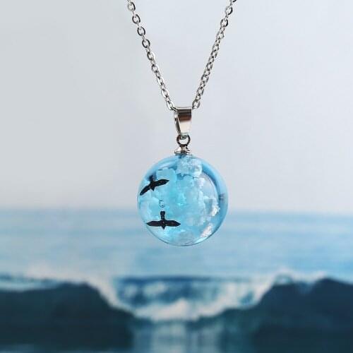 505551 European and American cross-border new blue sky and white cloud bird necklace creative retro simple clavicle chain