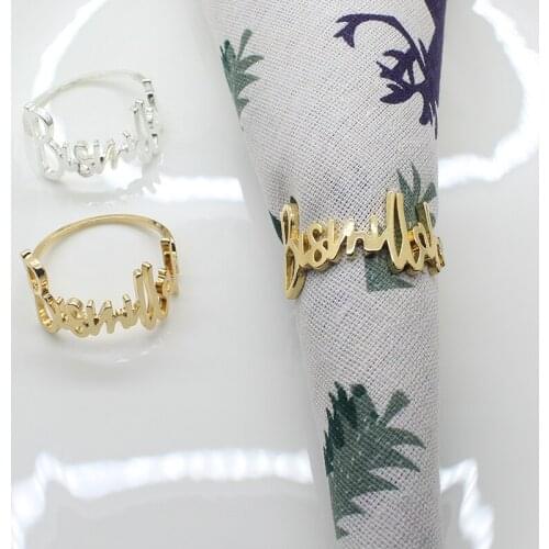 50/PCS New 42mm alloy letter Napkin Ring Wedding Table Decoration napkin holder napkin cover wedding napkin ring table spot