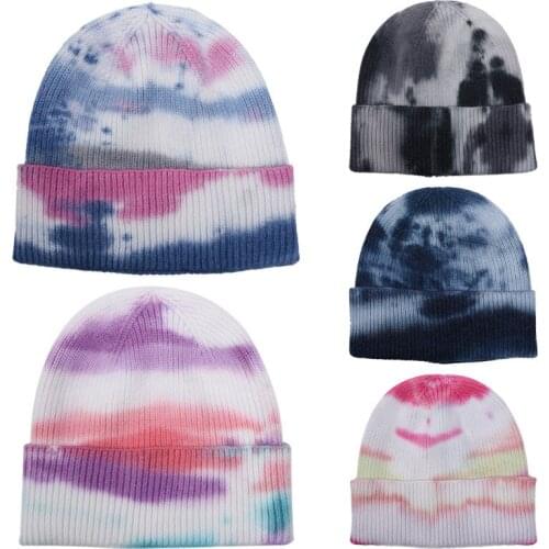 New Arrival Tie-Dye Warm Beanies Skullies Female Knitted Hats For Women Casual Outdoor Hip Hop Caps Men Unisex Bonnet Gorras