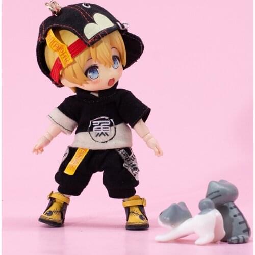 Ob11 Doll Clothes Hat+T-shirt+trousers Fashion Suit for GSC, P9 Body, Molly, obitsu 11,1/12bjd Clothes Doll Accessories Clothing