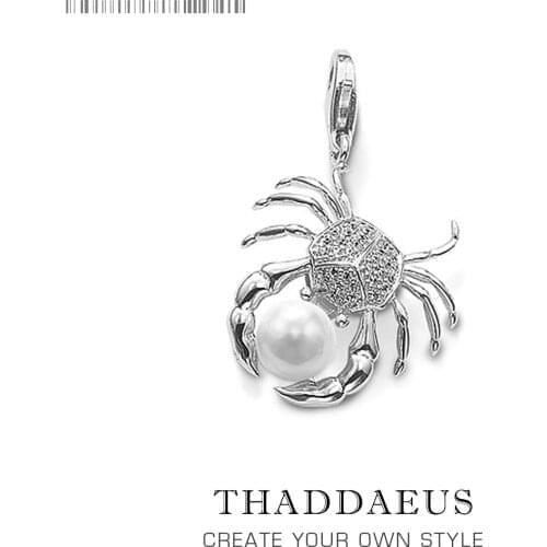 CZ Pave Pearl Crab Charms Pendants Fashion Sea Beach Jewelry for Women Girl Bracelet 925 Sterling Silver Jewelry Making