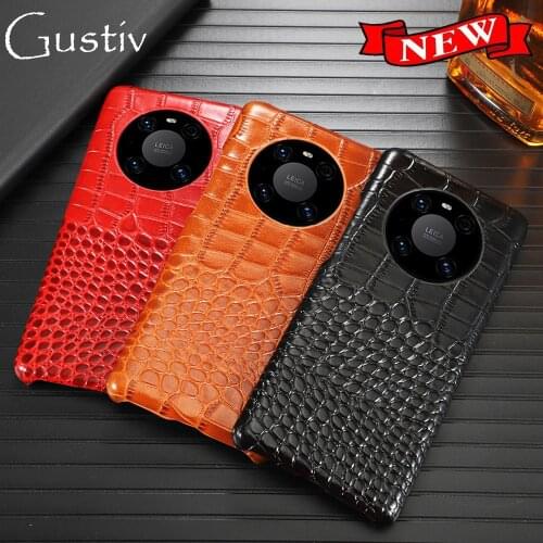 Luxury Head Layer Cowhide Leather Phone Case Cover For Huawei P30 P40 Mate 30 40 Pro Crocodile Back Cover Case Fundas