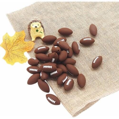 Chenkai 50PCS Silicone American Football Bead Baby BPA Free Teether Gift Infant Teething Toys For Baby Rattle Pacifier Clip