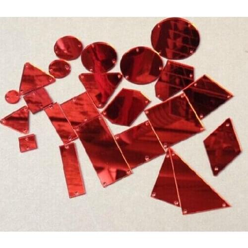 Sew on red acrylic mirror , DIY hand sewing acrylic mirror pieces for garment , bags decoraion mirror accessory