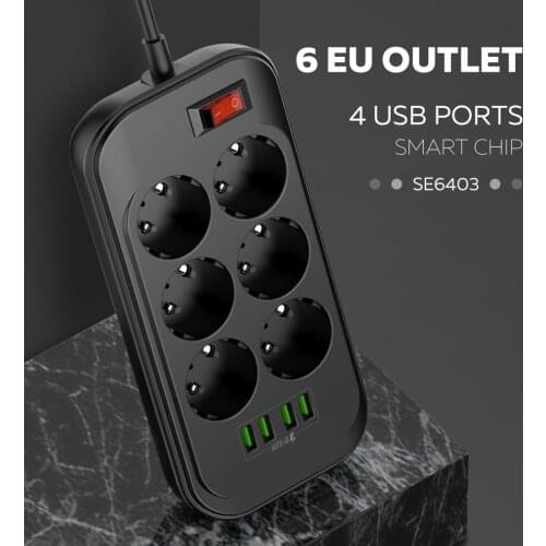 Universal Electrical Socket EU Plug Smart Extension Power Strip Charger Multiple Socket Six Holes Home Office Surge Protector