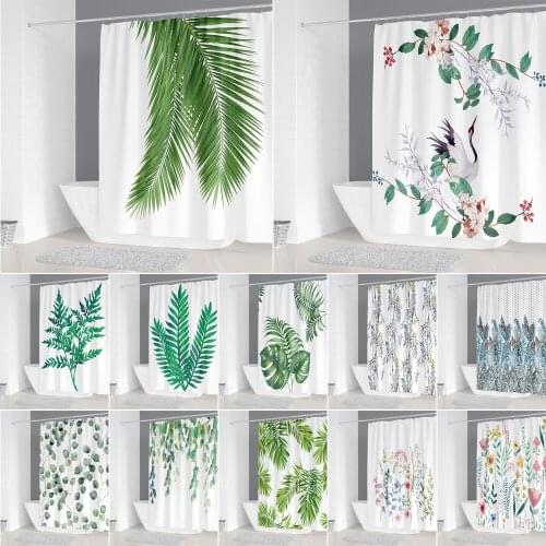 High Quality Shower Curtain Printing Waterproof Green Plants Flower Leaves Bathroom Curtains Durable Polyester Fabric with Hooks