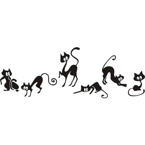 Funny black cat Wall Sticker animals background decoration Waist line stickers