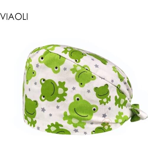 Cotton gorro quirurgico mujer mujer Green frog print hat adjustable Scrub hats beauty salon nursing caps laboratory Scrub Caps