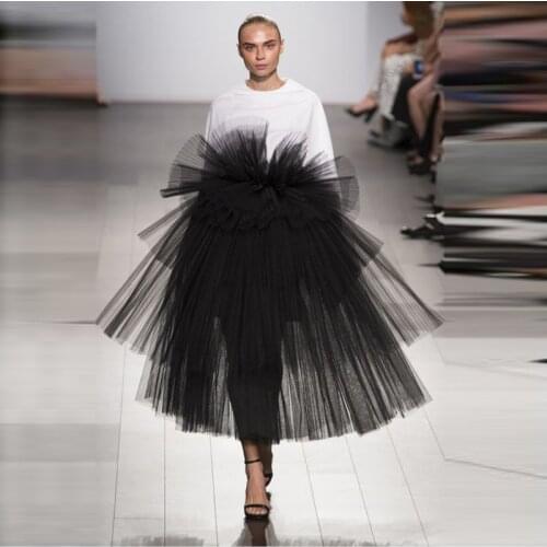 Gothic Style Tulle Skirt Black Puffy Jupe High Street Tutu Skirts Womens High Street Skirt lange rok jupes falda Custom made