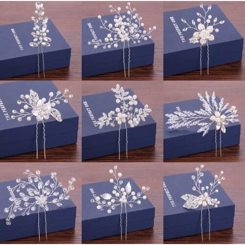 Women Hairpins Wedding Hair Pins Bridal Hair Accessories Pearl Crystal Silver Color Hairpin Bridal Ornament Wedding Hair Jewelry
