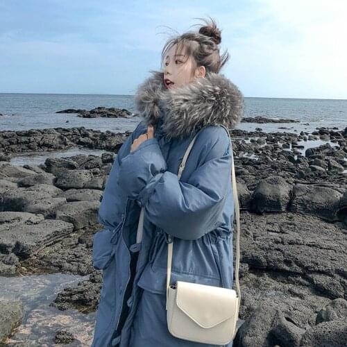 JuneLove Women Winter Warm Down Coat Vintage Lady Fur Collar Thick Outwear Casual Korean Parkas Female Hooded Cotton-padded Coat