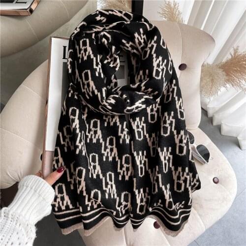 Women Scarf Design Letter Pashmina Shawl Cashmere Warm Doubel-sided Blanket Wraps Thick Bufanda Hijab Stoles 2021 New