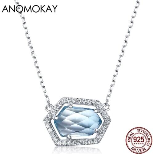 Anomokay Irrgular Rose Quartz Dangle 925 Silver Necklace for Women Girl Birthday Gift Sterling 925 Silver Sweater Link Necklaces