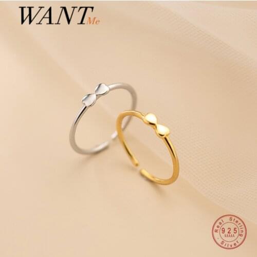 WANTME 925 Sterling Silver Minimalist Sweet Bow Opening Adjustable Ring for Women Charm Chic Teen Girls Party Jewelry Gift