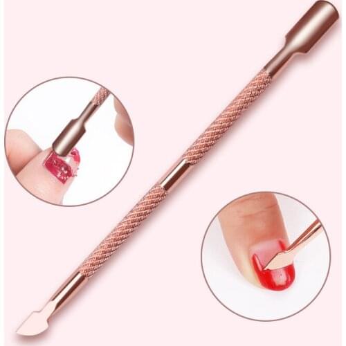 1 Set Dual-ended Silver Stainless Steel Nail Cuticle Remover Rod Rose Gold Stick Rod Nail Art Manicure Tool 2 Usage Remove Gel