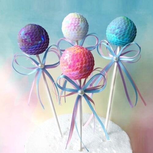 1pc Cake Topper Sequins Ball Cupcake Picks Dessert Table Decors for Baby Shower Wedding Party Cake Decoration