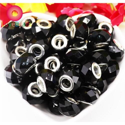10 Pcs Black Color Jelly Resin Murano Charms Faceted Large Hole Glass Beads Murano Spacer Fit Pandora Bracelet Chain Necklace
