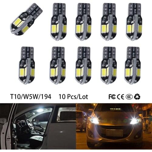 10 pièces T10 LED voiture intérieur ampoule Canbus sans erreur W5W blanc 194 8LED voiture côté cale lumière blanc chaud lampe