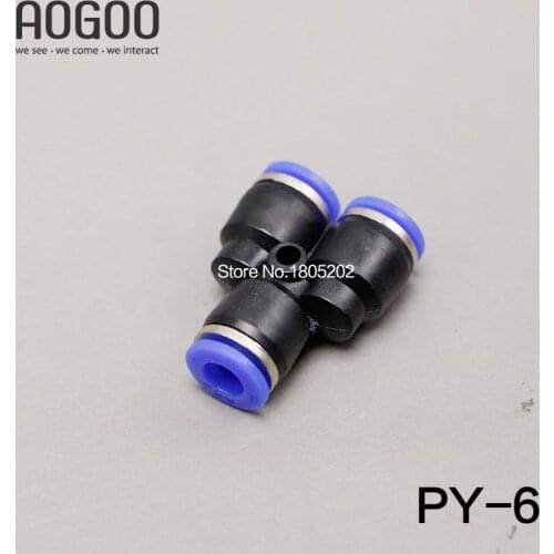 100pcs/lot 1 Touch Plastic Hose 3 Way Y Type Pneumatic Air Fitting 6mm Quick Tube connector Pipe Three Joint PY-6
