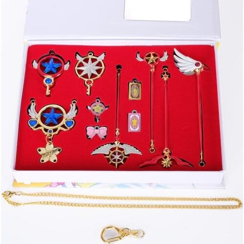 11pcs/set Anime Cardcaptor Necklace Keychian Sakura Athemis Card Girl Star Bird Kinomoto Sakura Magic Cosplay Pendants Toy Gift