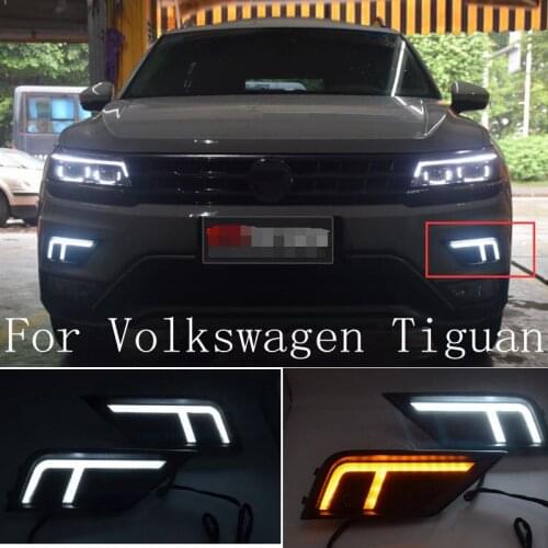 2Pcs Car LED Daytime Running Light For Volkswagen VW Tiguan 2017 2018 2019 DRL with Yellow Turning Fog lamp
