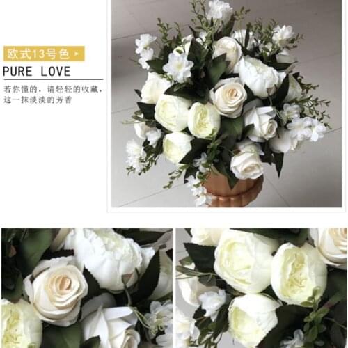 2018 New pure white ivory artificial silk hydrangea rose road lead flowers wedding decorative centerpiece flowers 4pcs/lot